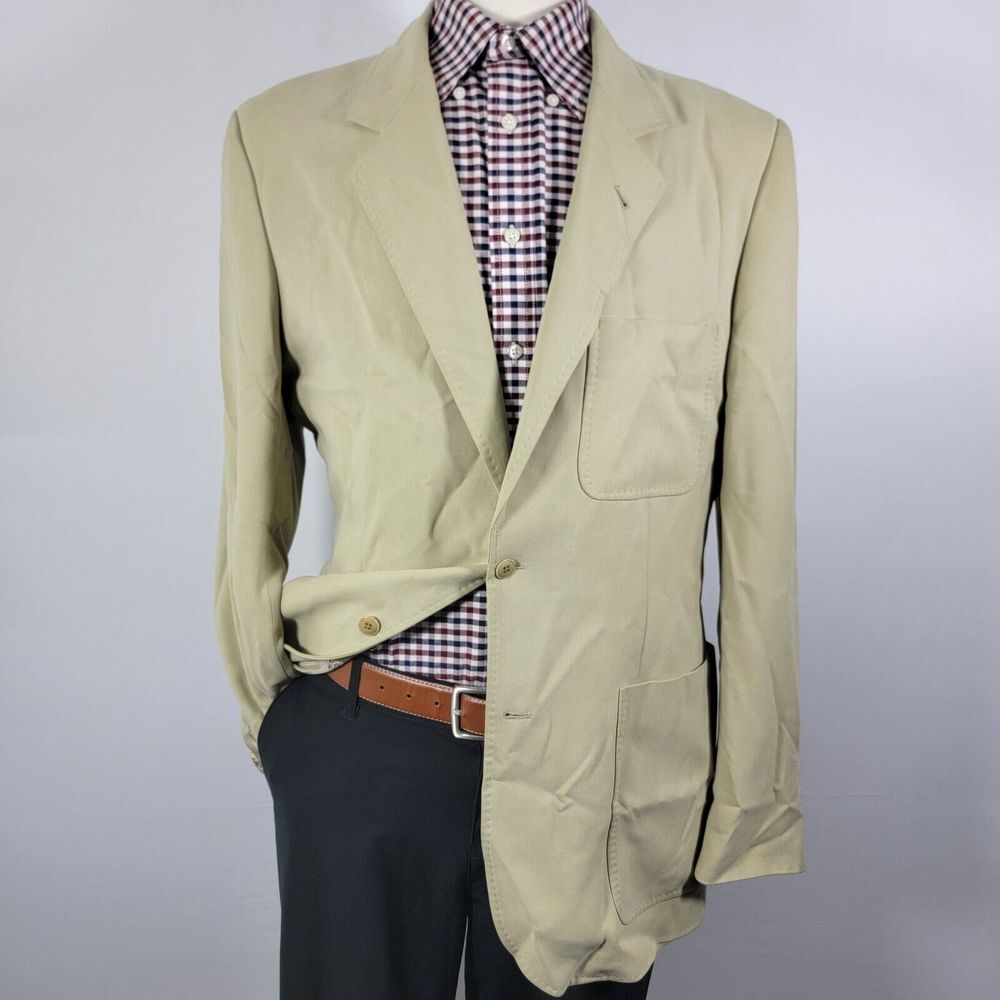 Nat Nast Men's Sport Coat Blazer Two Button Beige‎ Twill 100% Silk Size Medium